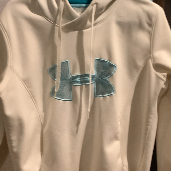Under Armour White Hoodie with Blue Logo, semi-fitted - Picture 1 of 7